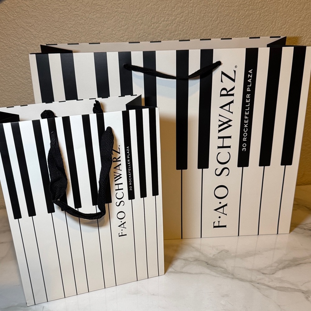 FAO Schwarz Black and White Piano Gift/ Shopping Bags. New. Bundle of 2